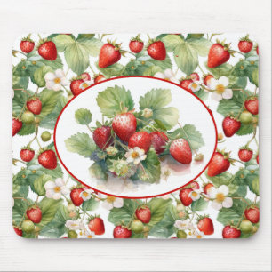 Cute Strawberries Watercolor Mouse Pad