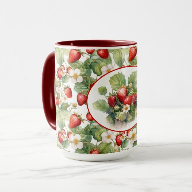 Cute Strawberries Watercolor Mug (Front Left)