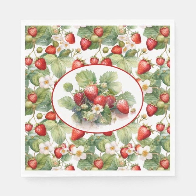 Cute Strawberries Watercolor Napkin (Front)