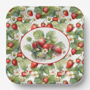 Cute Strawberries Watercolor Paper Plate