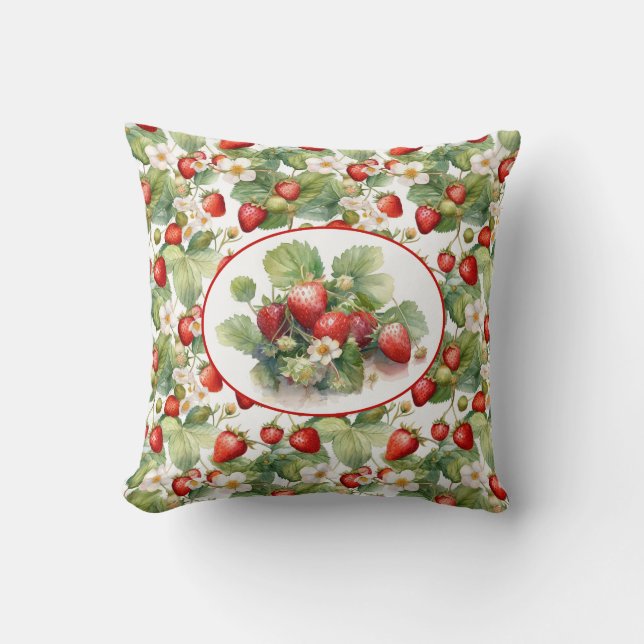 Cute Strawberries Watercolor Throw Pillow (Front)