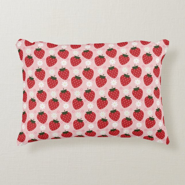 Cute Strawberry and Daisy Accent Pillow (Front)