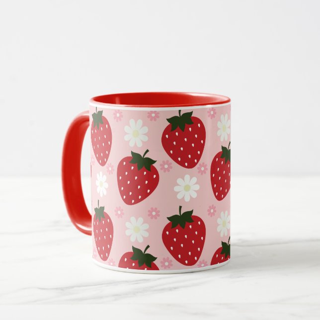 Cute Strawberry and Daisy Mug (Front Left)