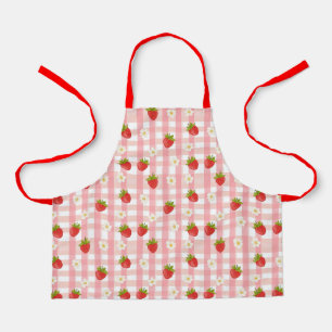 Cute strawberry and flowers on a pink gingham apron