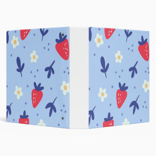 Cute Strawberry and Spring Flower Pattern on Blue Binder