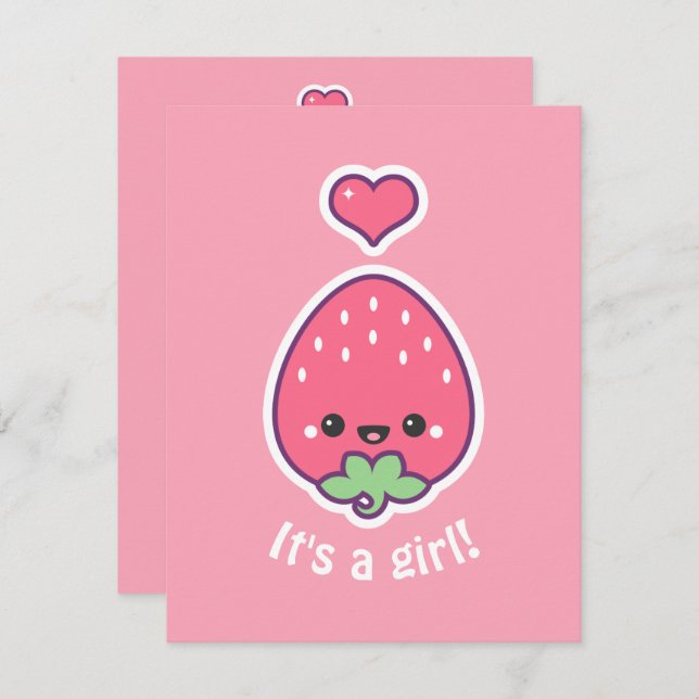 Cute Strawberry Baby Shower Invitations (Front/Back)