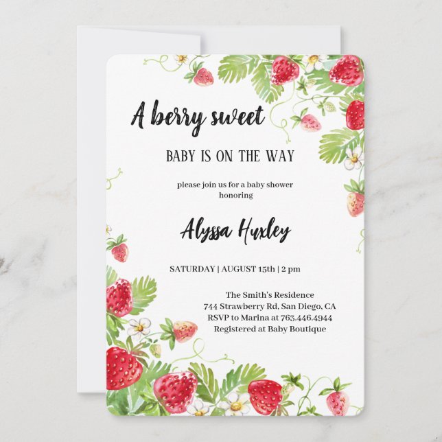 cute STRAWBERRY BABYSHOWER INVITATION (Front)