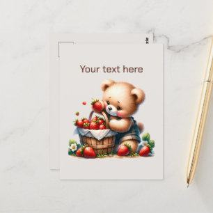Cute strawberry bear customizable postcard