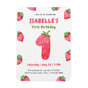 Cute Strawberry Berry 1st Birthday Invitation   Magnet