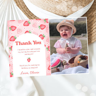 Cute Strawberry Berry Birthday Thank You Card