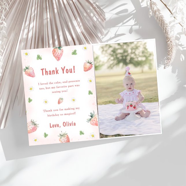 Cute Strawberry Berry Birthday Thank You Photo  Invitation (Creator Uploaded)