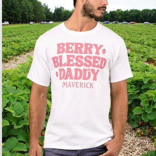 Cute Strawberry Berry Blessed Daddy Pink Birthday T-Shirt