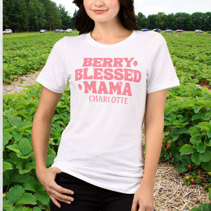Cute Strawberry Berry Blessed Mama Pink Birthday Tri-Blend Shirt