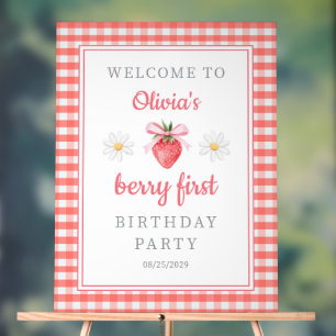 Cute Strawberry Berry First Birthday Welcome Acrylic Sign