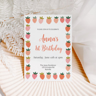 Cute Strawberry Birthday Invitation