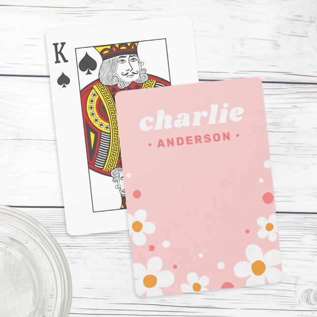 Cute strawberry blossom retro font name light pink playing cards (Cute strawberry blossom retro font name light pink poker cards)