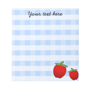 Cute Strawberry Blue Check Custom Notepad