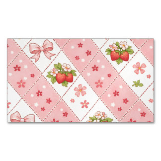 cute strawberry bow floral seamless pattern design 	Magnetic business card