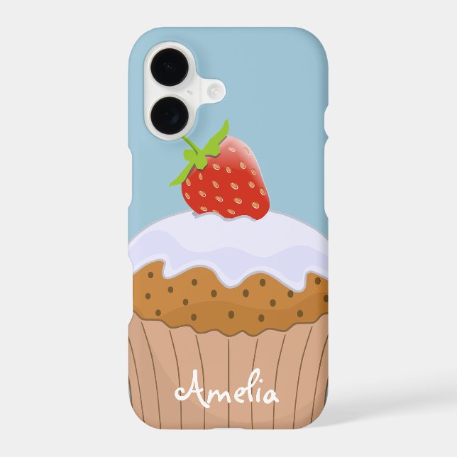 Cute Strawberry Bun Personalised Blue (Verso)
