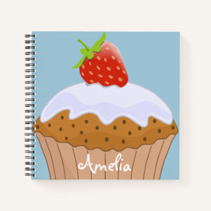 Cute Strawberry Bun Personalised Blue Notebook