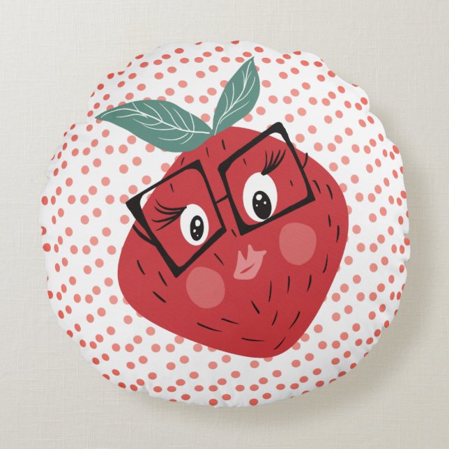 Cute Strawberry Cartoon Hand Drawn Doodle   Round Pillow (Front)