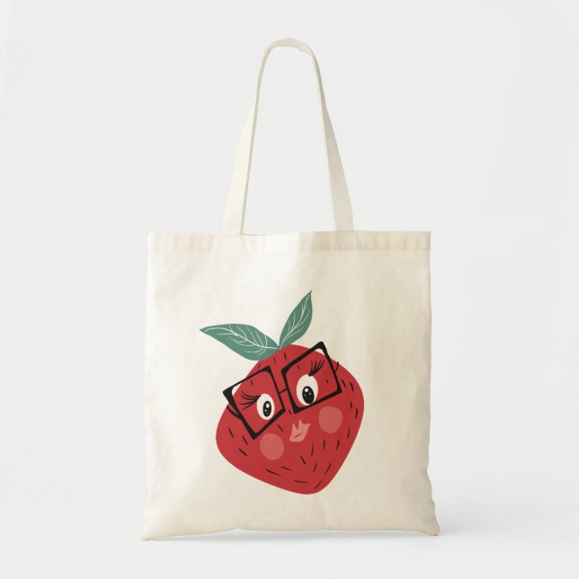 Cute Strawberry Cartoon Hand Drawn Library Tote Bag (Front)