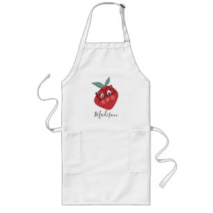 Cute Strawberry Cartoon Hand Drawn Name   Long Apron