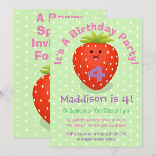 Cute strawberry cartoon illustration invitation