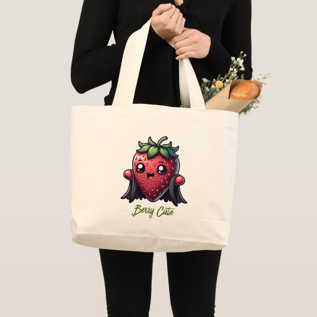Cute Strawberry Character- Berry Cute Large Tote Bag (Front (Product))