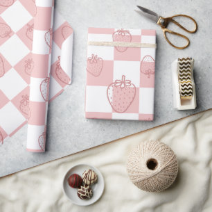 cute strawberry chequerboard pattern  wrapping paper