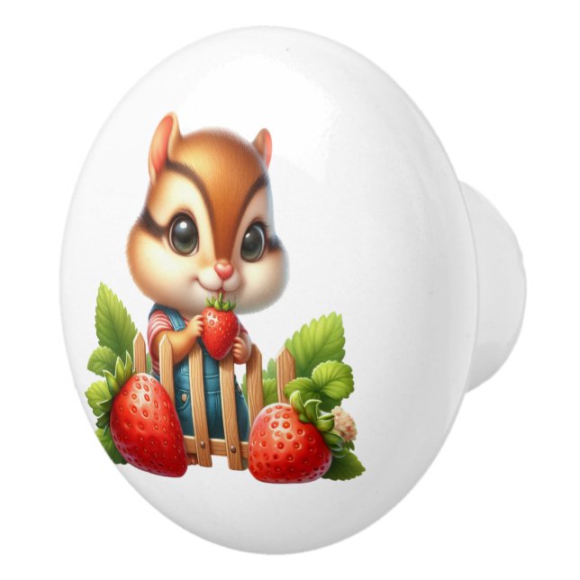 Cute strawberry chipmunk kitchen  ceramic knob (Right)