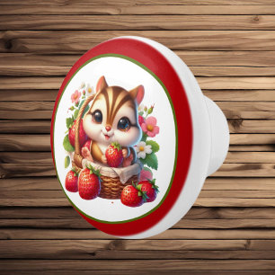 Cute strawberry chipmunk lovers  ceramic knob