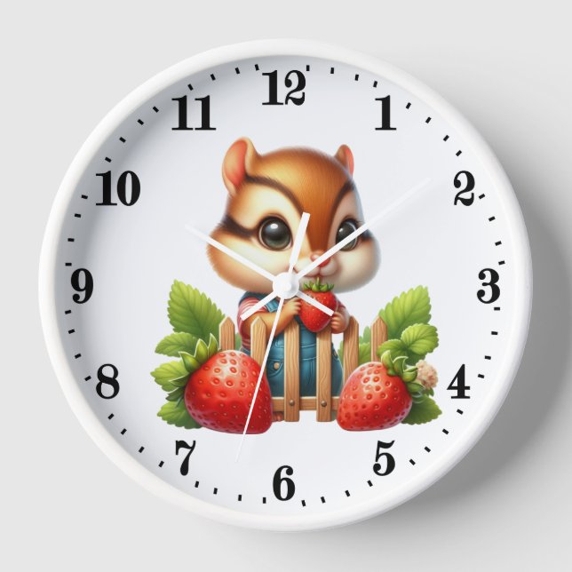 Cute strawberry chipmunk lovers  clock (Front)