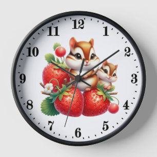 Cute strawberry chipmunk lovers clock