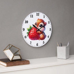 Cute strawberry chipmunk lovers large clock