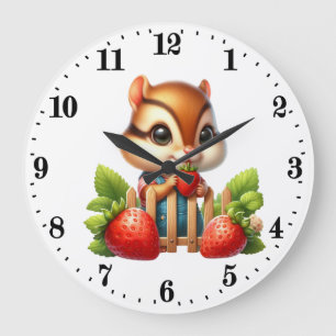 Cute strawberry chipmunk lovers  large clock