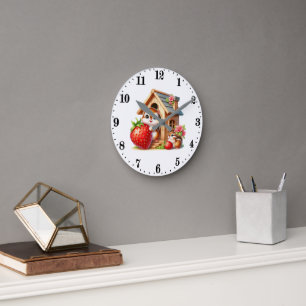 Cute strawberry chipmunk lovers  round clock