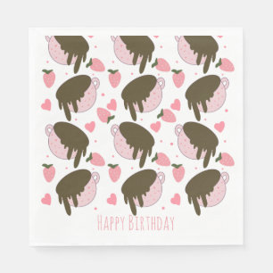 Cute Strawberry Chocolate Dripping Coffee Hearts  Napkin