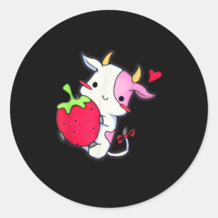 Cute Strawberry Cow - Adorable Pink Cow Kawaii Classic Round Sticker