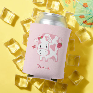 Cute Strawberry Cow and Butterfly   Name Can Cooler