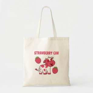 Cute Strawberry Cow Print Tote Bag