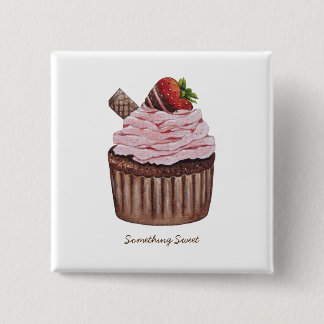 Cute Strawberry Cupcake  In Watercolor  2 Inch Square Button