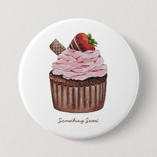 Cute Strawberry Cupcake  In Watercolor  3 Inch Round Button
