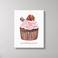 Cute Strawberry Cupcake  In Watercolor  