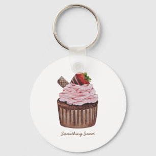 Cute Strawberry Cupcake  In Watercolor Keychain