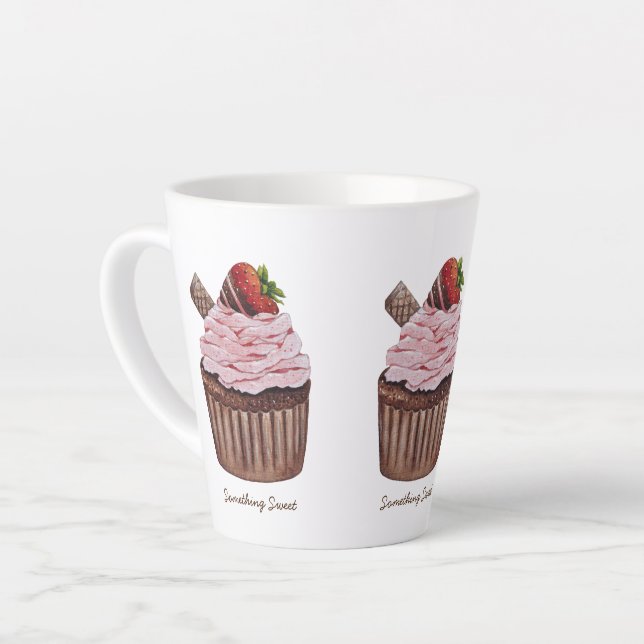 Cute Strawberry Cupcake  In Watercolor  Latte Mug (Left Angle)