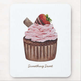 Cute Strawberry Cupcake  In Watercolor  Mouse Pad