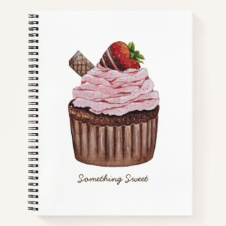 Cute Strawberry Cupcake  In Watercolor  Notebook