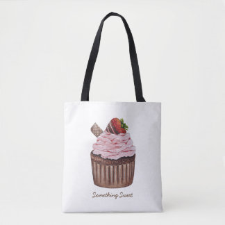 Cute Strawberry Cupcake  In Watercolor  Tote Bag