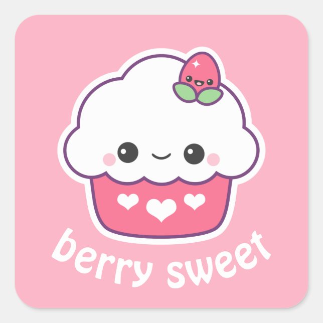 Cute Strawberry Cupcake Square Sticker (Front)